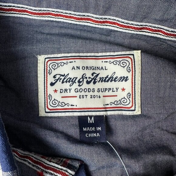 Flag & Anthem Men's Long Sleeve Cotton Western Plaid Shirt Size Medium, Navy/Red - Picture 8 of 13